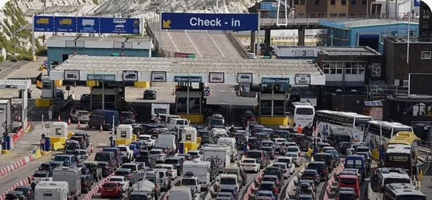 Vehicles queuing at a ferry port check-in