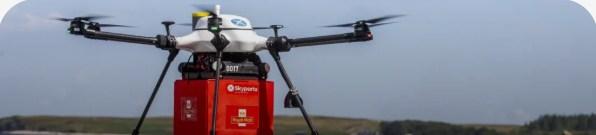 Delivery drone flying over the coast