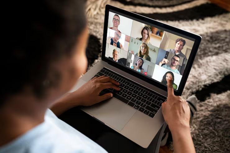 Person on a video call on a laptop