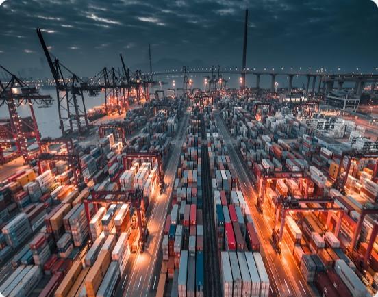 Container terminal lit up at night