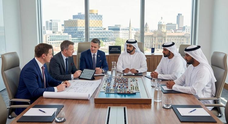 Delegates reviewing port plans around a meeting table