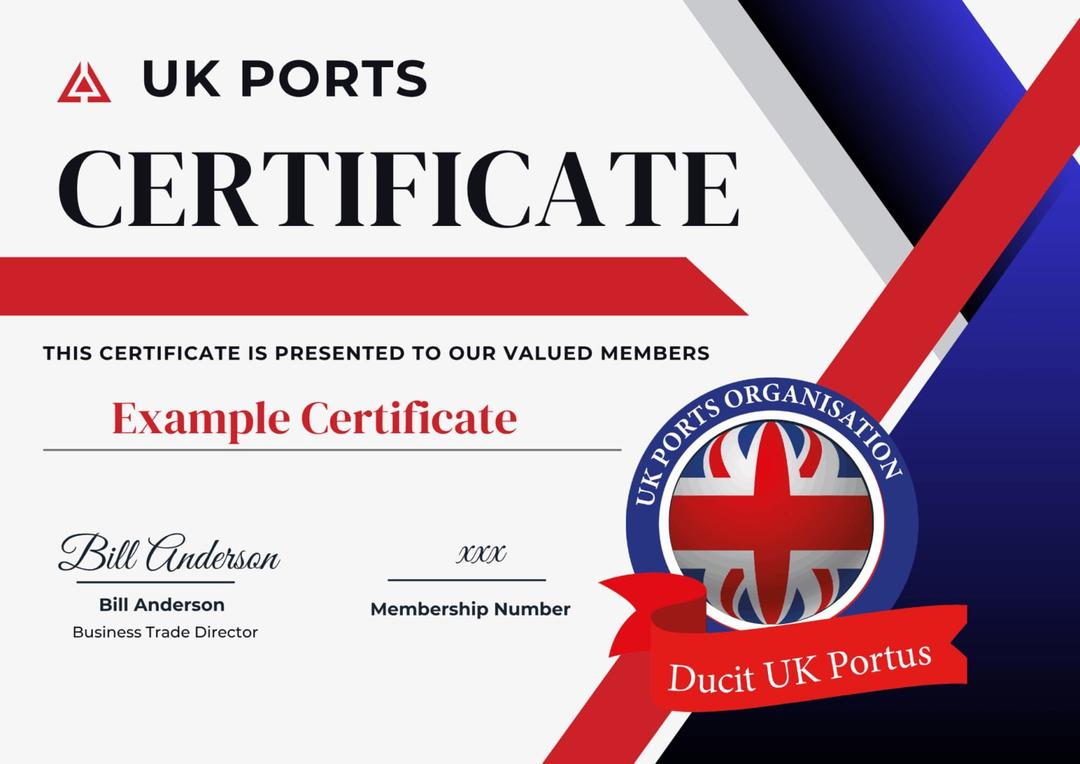 Example UK Ports membership certificate